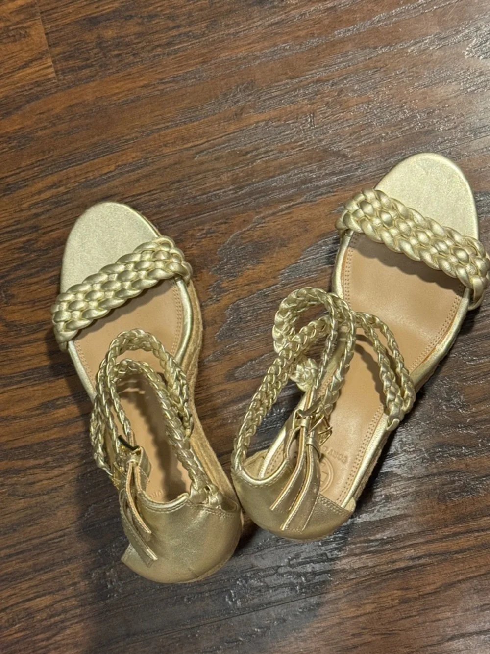 Tory Burch Metallic Gold Braided Espadrille Wedge Sandals, Sz 8.5, Like New